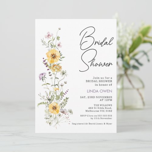 Purple Yellow Wildflowers Bridal Shower  Invitation