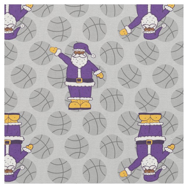 purple yellow xmas black santa claus basketball fabric (Close Up)