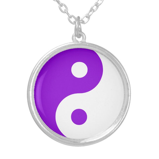 Purple Yin Yang Symbol Silver Plated Necklace (Front)
