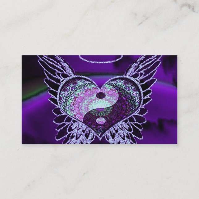 Purple Yin Yang with Mandala Heart Business Card (Front)