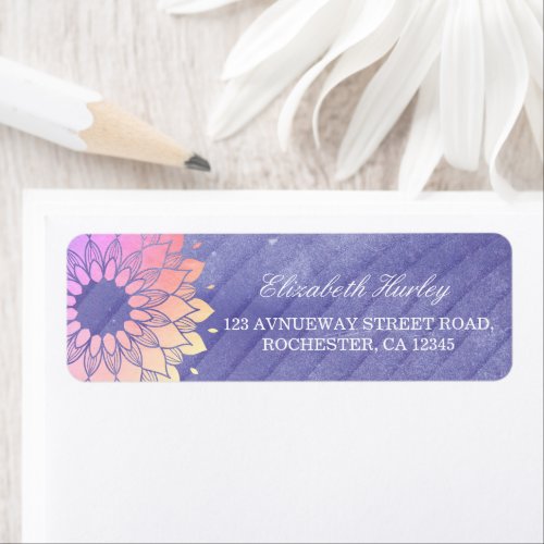 Purple Yoga Instructor Rose Gold Mandala Label