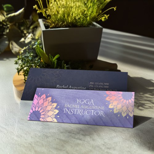 Purple Yoga Instructor Rose Gold Mandala Mini Business Card