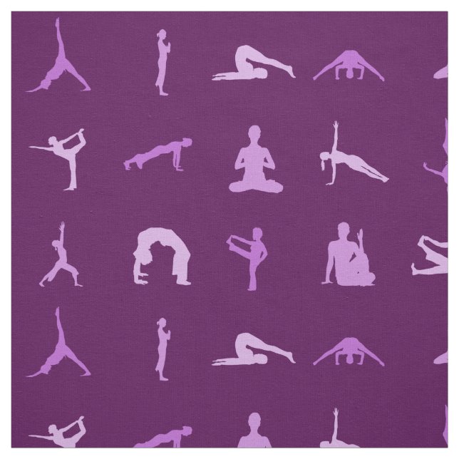 Purple Yoga Poses Printed Fabric by the Yard (Swatch)