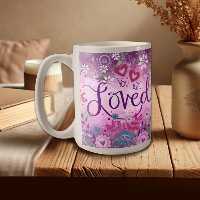Purple You Are Loved Valentine Floral Inspirivity Coffee Mug (Creator Uploaded)