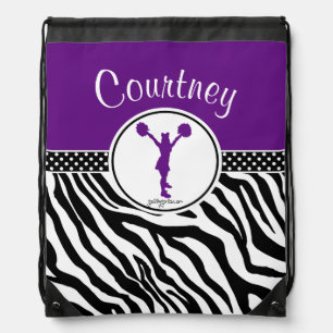 Purple Your Name Zebra Print Cheerleader / Pom Drawstring Bag