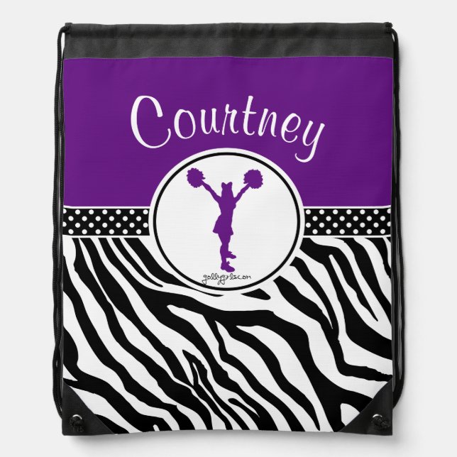 Purple Your Name Zebra Print Cheerleader / Pom Drawstring Bag (Front)
