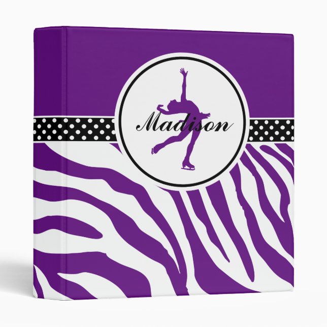 Purple Your Name Zebra Print Figure Skating Binder (Front/Spine)