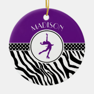 Purple Your Name Zebra Print Figure Skating Ceramic Ornament
