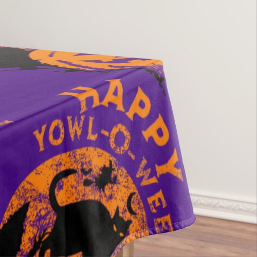 Purple Yowl_O_Ween Black Cat Tablecloth