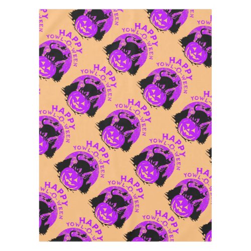 Purple Yowl_O_Ween Black Cat Tablecloth