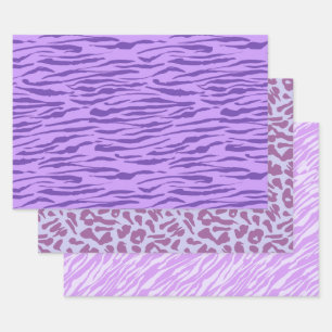 Purple Zebra and Leopard Print Wrapping Paper Sheets