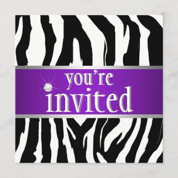 Purple Zebra Birthday Invitation by party_depot at Zazzle