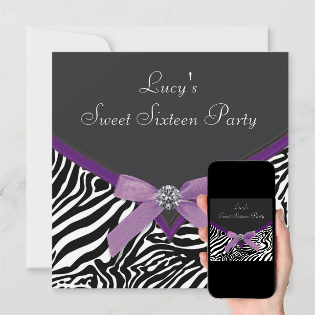 Purple Zebra Birthday Party Invitation | Zazzle