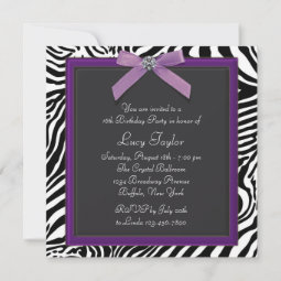 Purple Zebra Birthday Party Invitation | Zazzle
