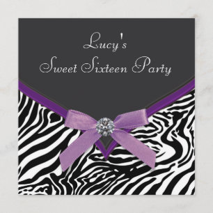 Purple Zebra Birthday Party Invitation