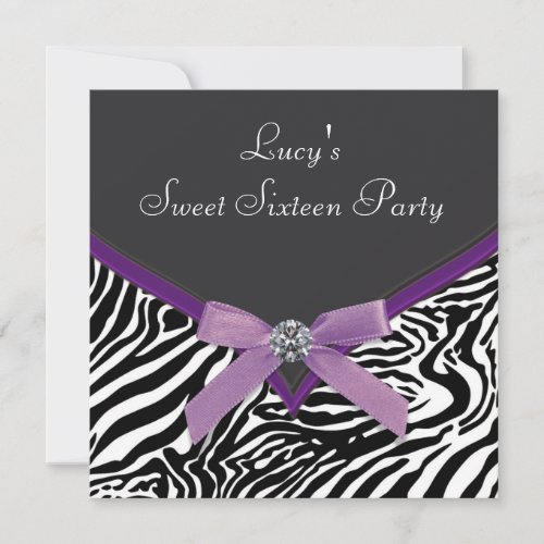 Purple Zebra Birthday Party Invitation