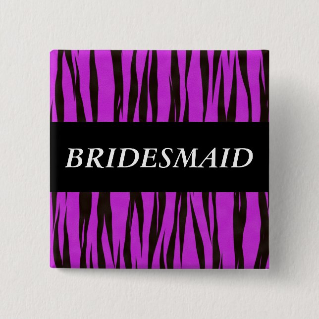 Purple Zebra Bridesmaid Pinback Button (Front)