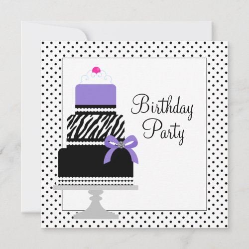 Purple Zebra Cake Cupcake Birthday Party Invitatio Invitation