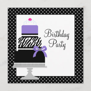 Purple Zebra Cake Cupcake Birthday Party Invitatio Invitation