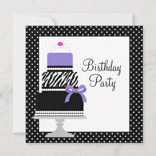 Purple Zebra Cake Cupcake Birthday Party Invitatio Invite