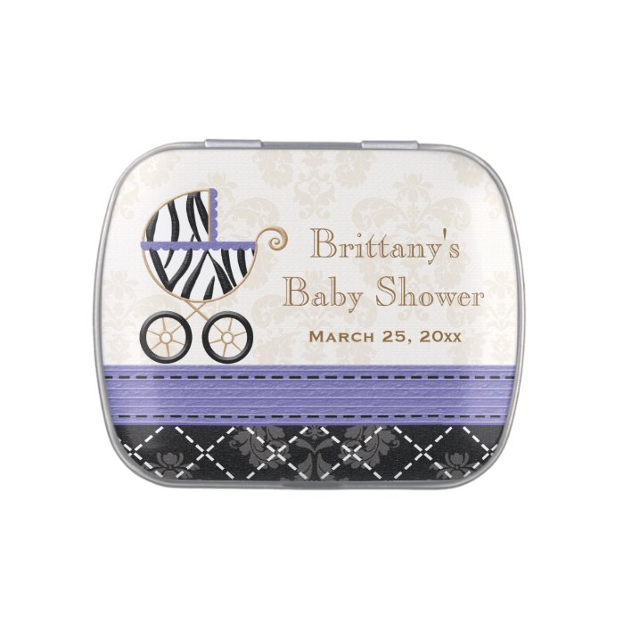 Purple Zebra Carriage Baby Shower Favor Jelly Belly Candy Tin