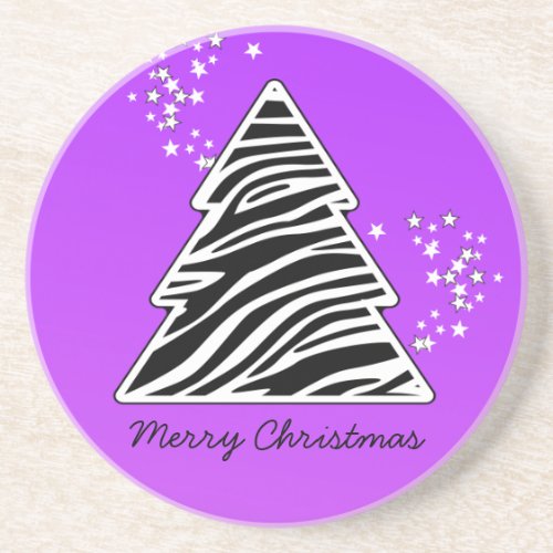 Purple Zebra Christmas Tree Drink Coaster
