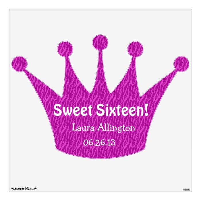 Purple Zebra Crown Sweet Sixteen Decor Y353 Wall Decals