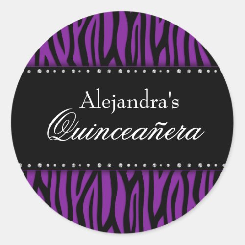 Purple Zebra Diamonds Quinceanera Classic Round Sticker