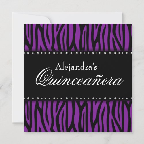 Purple Zebra Diamonds Quinceanera Invitation