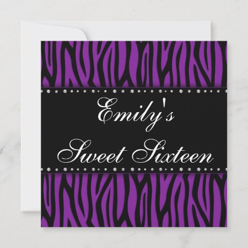 Purple Zebra Diamonds Sweet 16 Birthday Invites