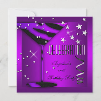 Purple Zebra Glass Celebration Birthday Party Invitation
