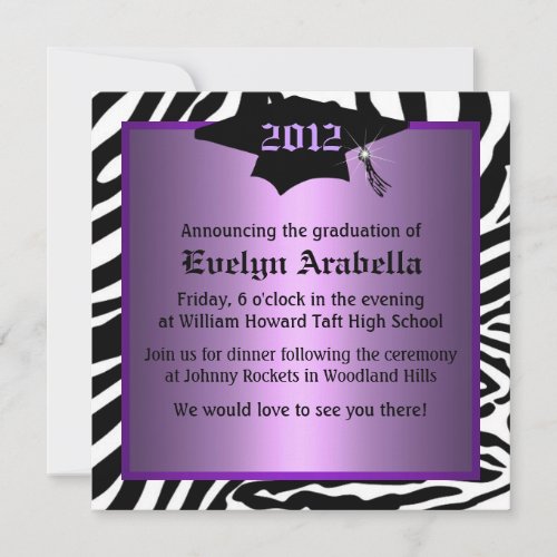 Purple Zebra Graduation Announcement