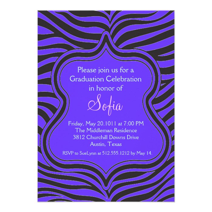 Purple Zebra Graduation Invitation Custom Color