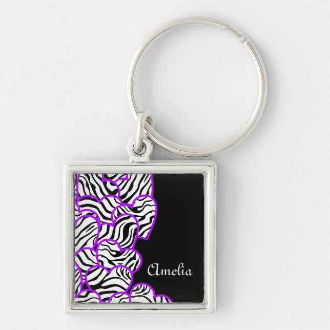 Purple Zebra hearts Keychain (Front)