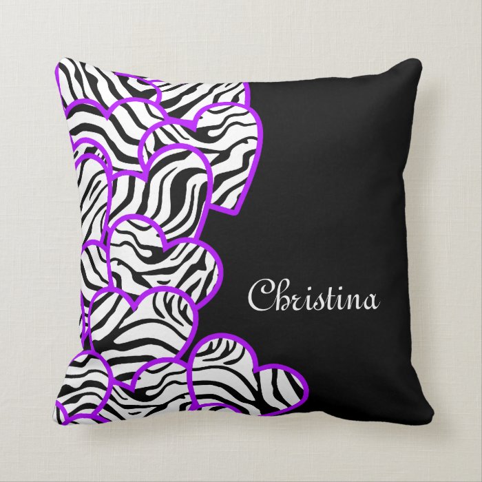 Purple zebra hearts Pillow