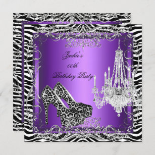 Purple Zebra Leopard Print Party Heels Party Invitation