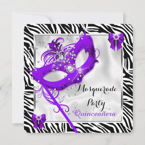 Purple Zebra Masquerade Quinceanera 15th Party Invitation