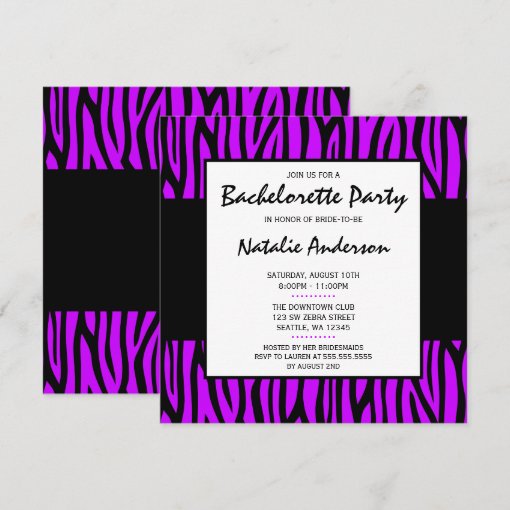 Purple Zebra Modern Bachelorette Party Invitation | Zazzle
