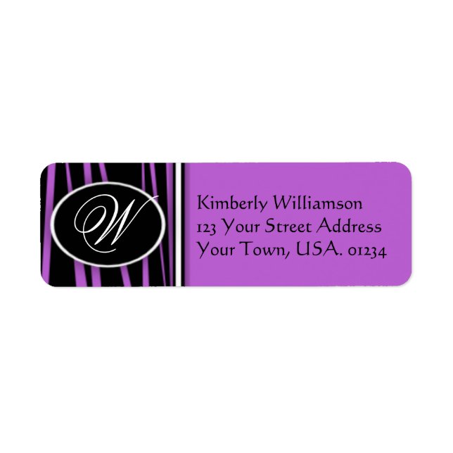 Purple Zebra Monogrammed Return Address Labels (Front)
