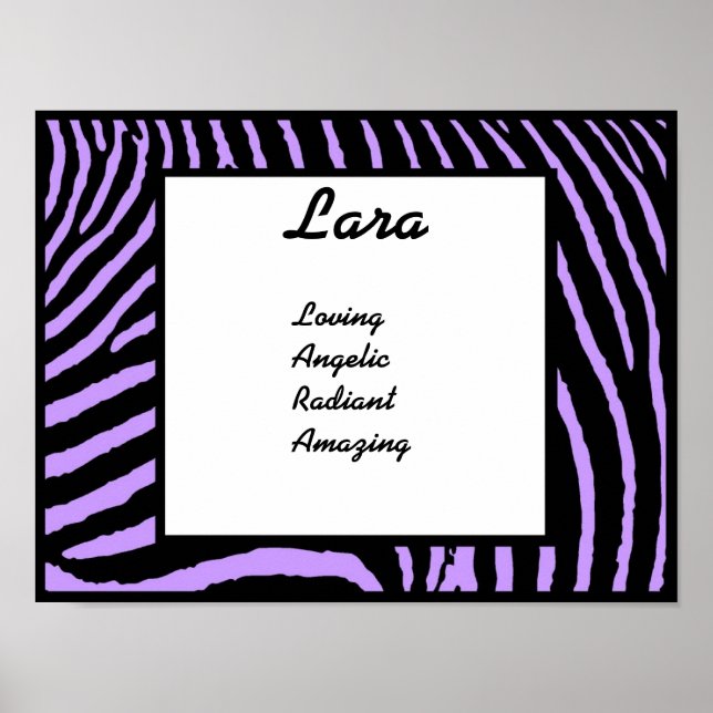 Purple Zebra Name Art Print (Front)