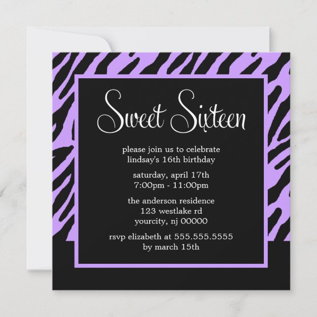 Purple Zebra Pattern Invitation (Front)