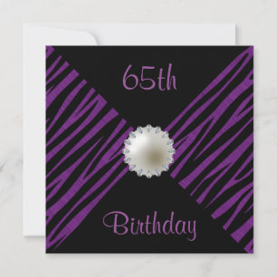 Purple Zebra & Pearl 65th Birthday Invitation