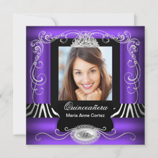 Purple Zebra Photo Quinceanera 15th Birthday Invitation