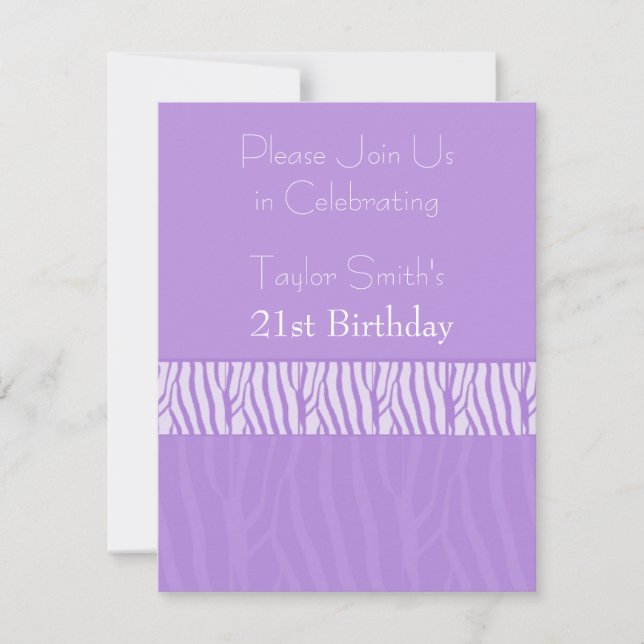 Purple  Zebra Print 21st  Birthday Invitation (Front)