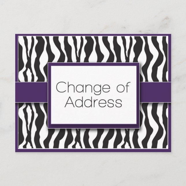 Purple Zebra Print Change of Address Postcards (Front)