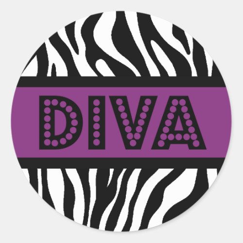 Purple  Zebra Print DIVA Typography Party Sticker