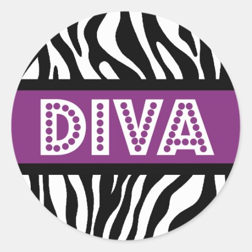 Purple  Zebra Print DIVA Typography Party Sticker