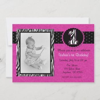 Purple Zebra Print Girls 1st Birthday Invitation by mybabytee at Zazzle