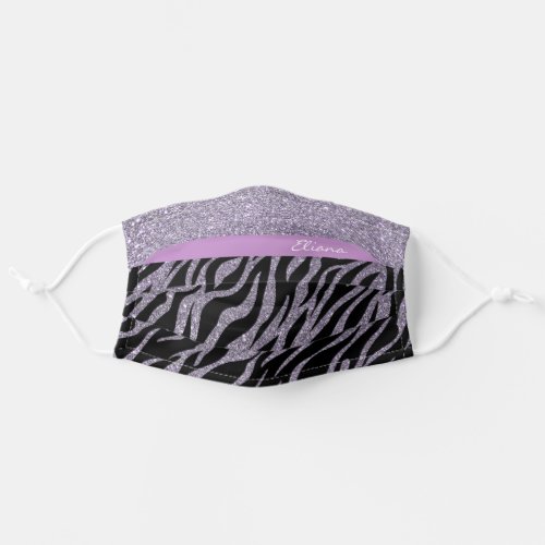 Purple Zebra Print Glitter Custom Name Beauty Adult Cloth Face Mask