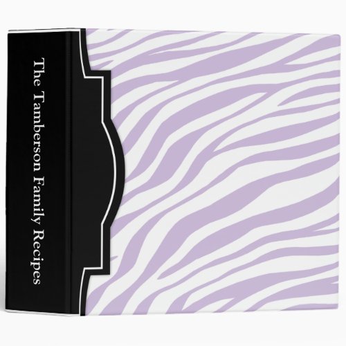 Purple Zebra Print personalized 2 Recipe Binder